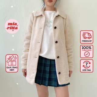 Áo jacket Vero Moda lông cừu khuy trước be Mia Ritta A2011