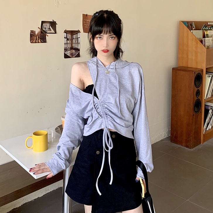 Áo thun tay dài cổ chữ V dáng rộng thời trang mùa thu phong cách Hàn Quốc cho nữ