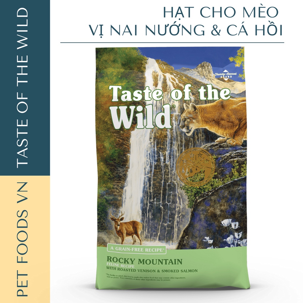 Hạt cho mèo TASTE OF THE WILD Rocky Mountain 500g vị Nai Nướng &amp; Cá Hồi Xông Khói