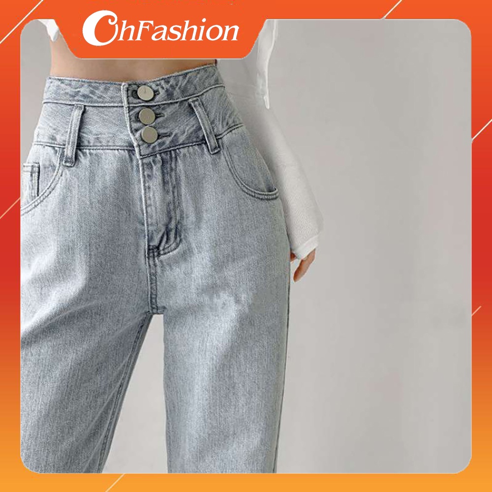 DEAL SỐC_Quần Jeans Nữ Ống Rộng 3 Khuy Cao Cấp OHS3700