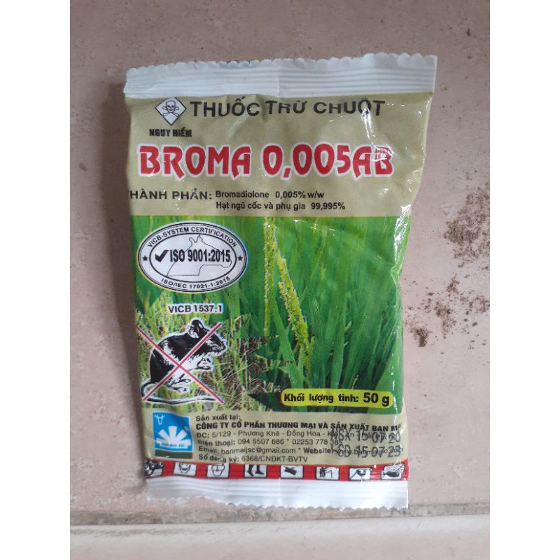 BẢ CHUỘT SINH HỌC TRỘN THÓC SẴN BROMA 0,005AB GÓI 50G