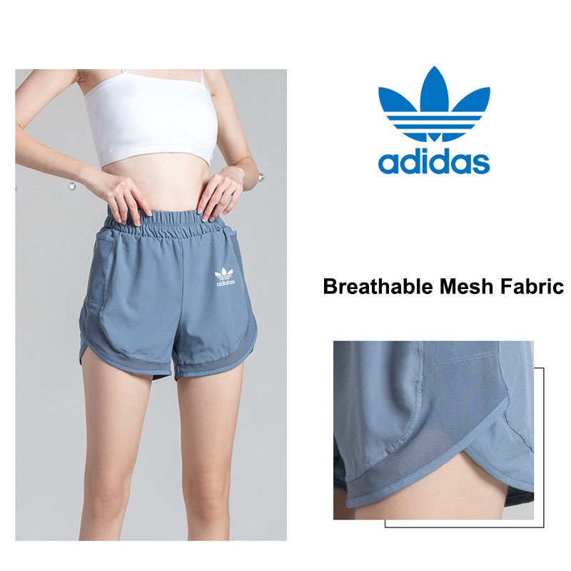 Quần Short Thể Thao Adidas Giả Hai Lớp Phối Lưới Thoáng Khí Dáng Rộng Nhanh Khô Cho Nữ