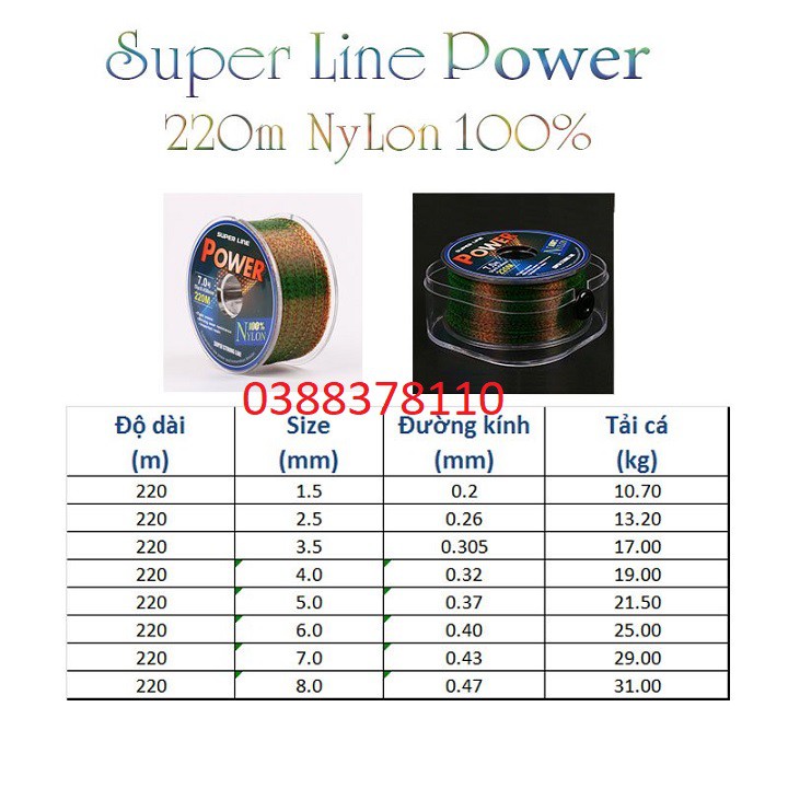 Dây Cước Câu Cá Tàng Hình 220m 100% Nylon Super Power Tải Cá Tốt DC-220
