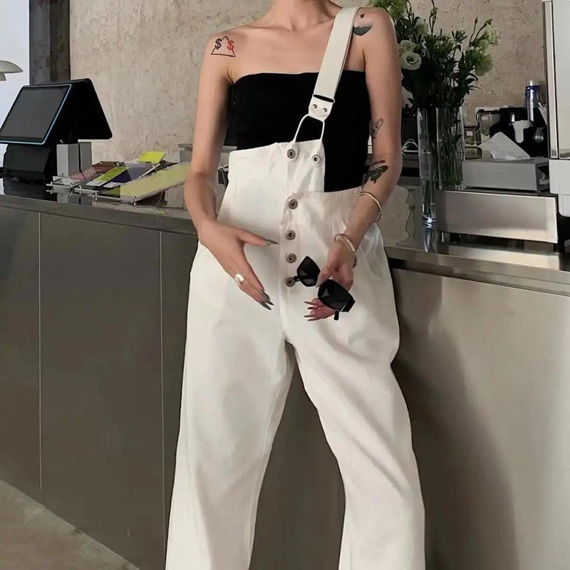 IELGY Quần Yếm Denim Phong Cách Hàn Quốc Cho Nữ