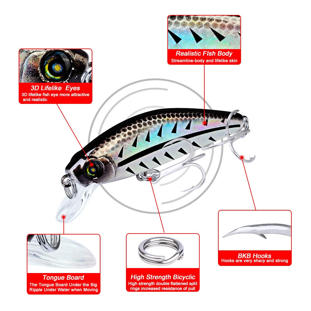 Mồi câu hình cá kèm lưỡi câu 8cm / 11g