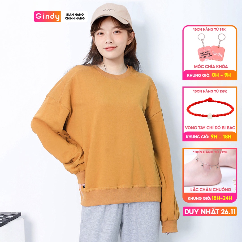 Áo nỉ sweater dài tay GINDY trơn basic form rộng đơn giản dễ phối đồ thời trang thu đông AMN005