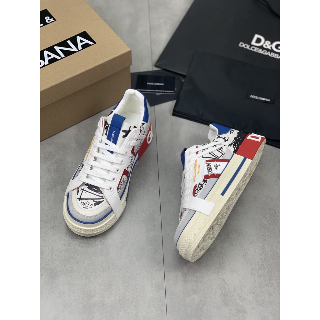 Giày sneaker nam da thật thời trang cao cấp Docle & Gabbana thiết kế họa tiết cá tính, phong cách trẻ trung, năng động
