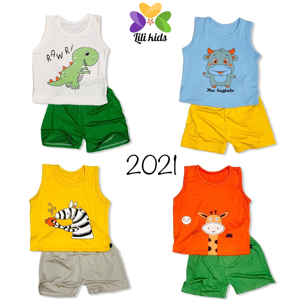 Bộ ba lỗ cho bé chất thun lạnh size đại cho bé trai bé gái từ 8-19kg lili.kids BBL02