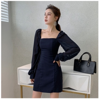 Elegant Ladies Autumn Long Sleeve Dinner Dress Square Neck Backless Wrap Bodycon High Waist Pencil Cocktail Party Prom Dresses