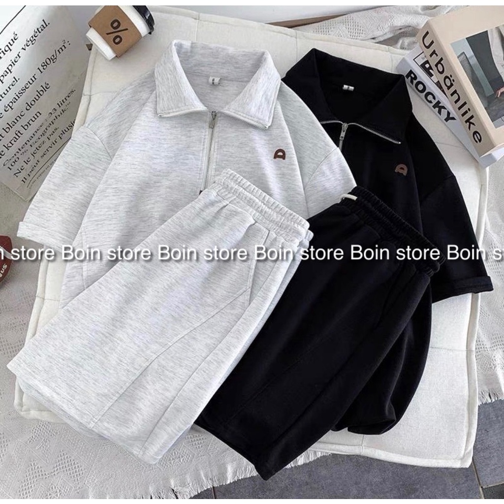 Sét quần áo thể thao thêu logo Unisex Chất Nỉ Chân Cua Cao Cấp Form Rộng Nam/Nữ kèm ảnh thật BOIN STORE