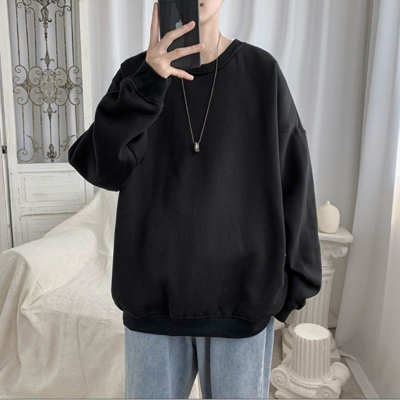 ( Còn đen - trắng XL ) Áo Sweater trơn nỉ bông dày dặn nam nữ