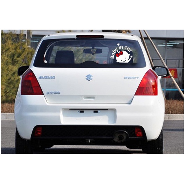 Tem xe ô tô BABY IN CAR 14x17cm đề can dán xe trang trí kính chất liệu Vinyl cao cấp - Khải Huy Scar
