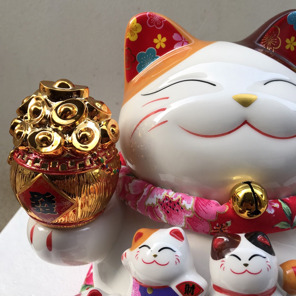 Mèo thần tài vẫy tay thiên kim vạn lượng cao 25cm, quà tặng khai trương, tân gia độc đáo