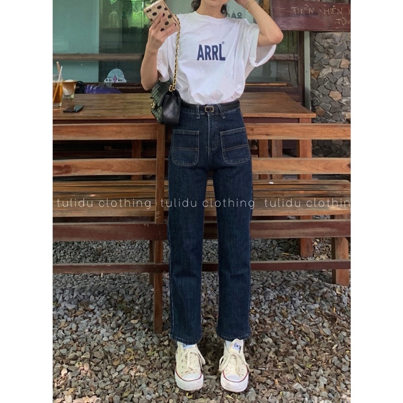 Quần Jean Ống Đứng Nữ TULIDU Túi Ngược Lưng Cao Độc Đáo Co Giãn 4 Chiều Quần ống đứng