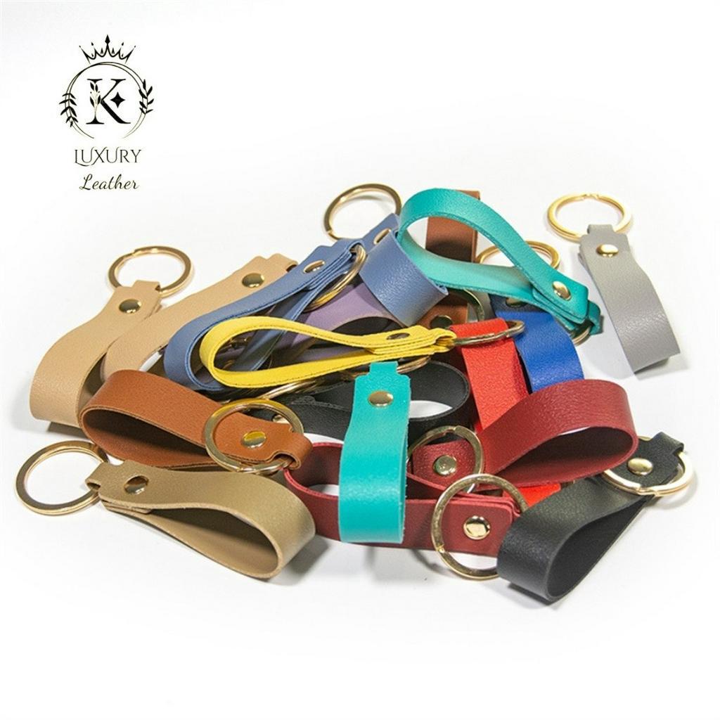 K LUXURY LEATHER- Móc khóa da bò thật nguyên tấm, màu sắc đa dạng, thép chống gỉ