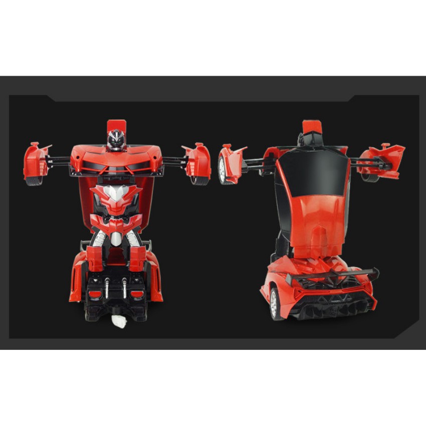 Đồ Chơi Xe Điều Khiển Biến Hình Robot KINPOW Pin Sạc Đa Năng, 2 Màu Cam Đỏ Quay 360 độ Có Đèn Sáng Xanh