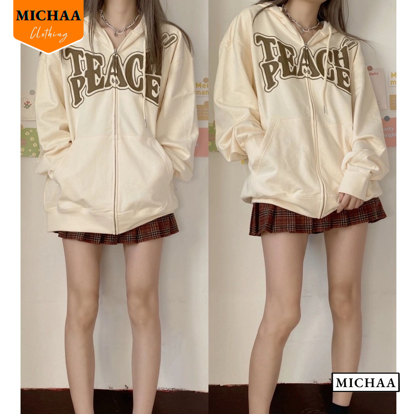 Áo Khoác Hoodie Nỉ TEACH PEACE Nam Nữ Ulzzang Unisex, Áo Khoác Form Rộng Thời Trang - MICHAA AKN96