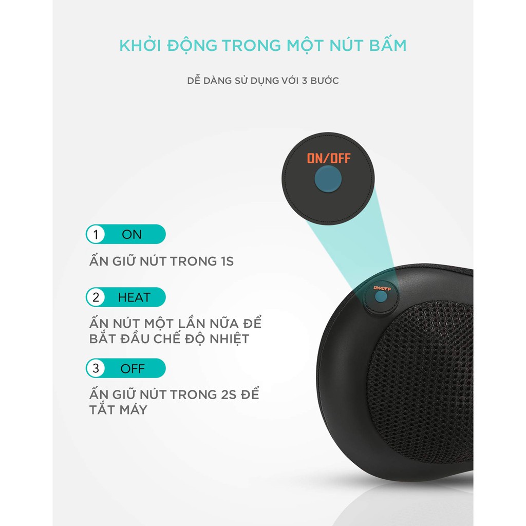 Gối Massage Nhiệt Hồng Ngoại KP-315 - 4 Bóng Xoay - Chuyên Sâu Cổ Vai Gáy - Chính Hãng KINGTECH - Bảo Hành 12 Tháng