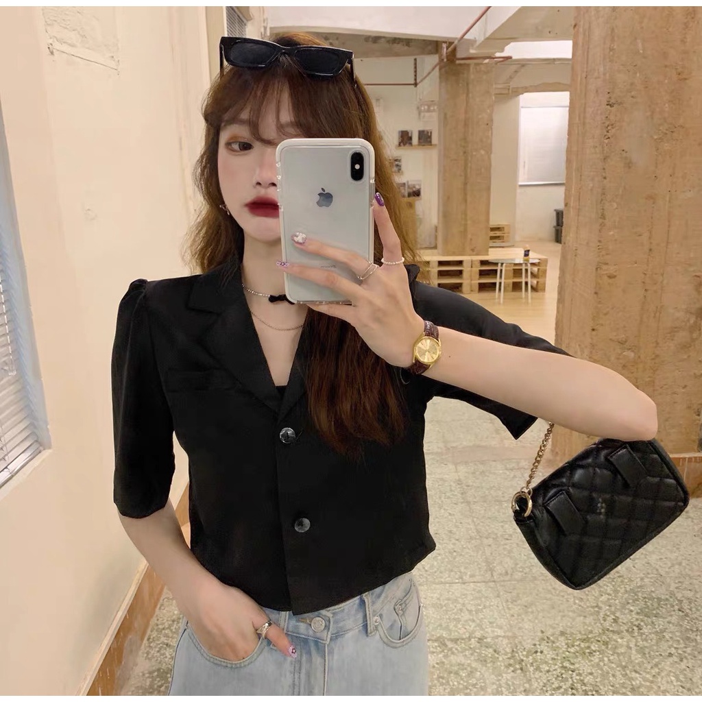 Áo Vest Croptop Nữ Ngắn Tay bigsize 87 kg_ Áo khoác Blazer nữ Chất Tuyết Mưa Tay Lỡ Dáng ngắn Phong Cách Hàn Quốc AV70