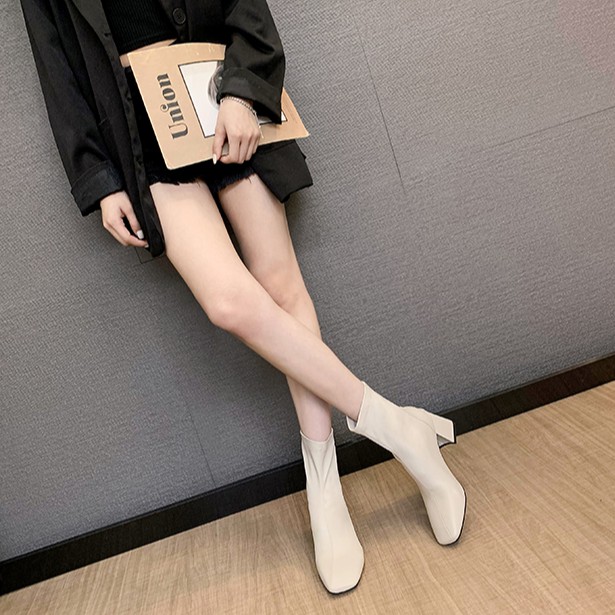 Boots da PU basic cổ cao đế 6cm ulzzang