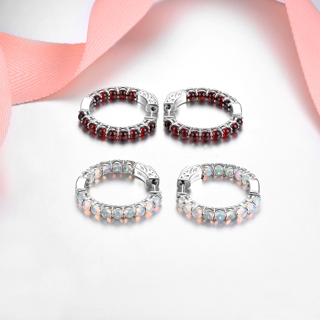 Khuyên Tai Bạc 2.3 Carats Opal Tự Nhiên Nhiều Màu Phong Cách Giáng Sinh Cho Nữ