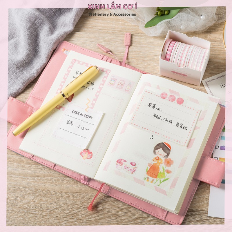 Set 10 Cuộn Băng Dính Washi Tape Nhiều Màu Sắc Trang Trí Sổ Nhật Kí Crapbook [Xinh Lắm Cơ Í]