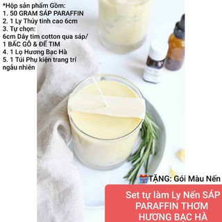 Set tự làm Ly Nến SÁP PARAFFIN THƠM HƯƠNG BẠC HÀ tự chọn Tim COTTON/BẤC GỖ