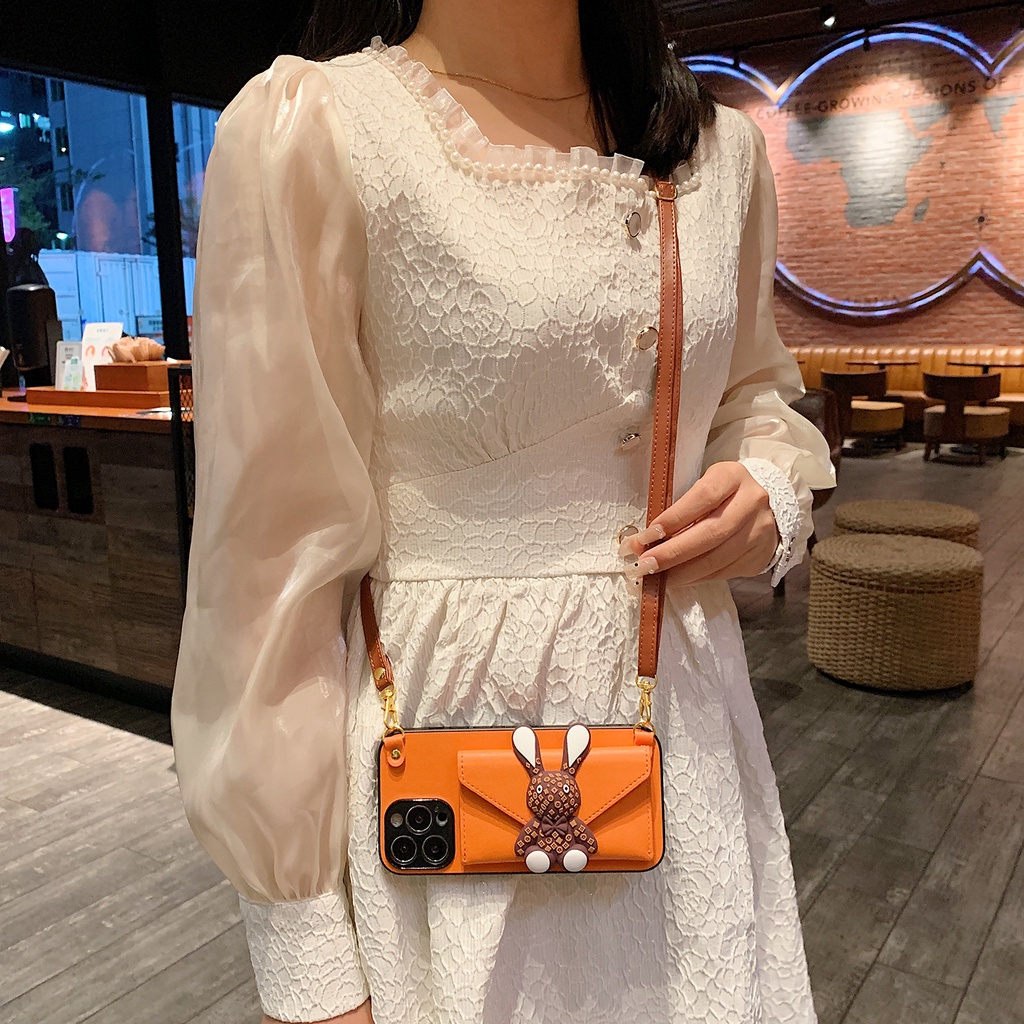 Ốp Điện Thoại Dạng Ví Đựng Thẻ Có Dây Đeo Chéo Cho iphone 14 pro max 11 12 pro max 13 pro max x xr xs max 15 pro max