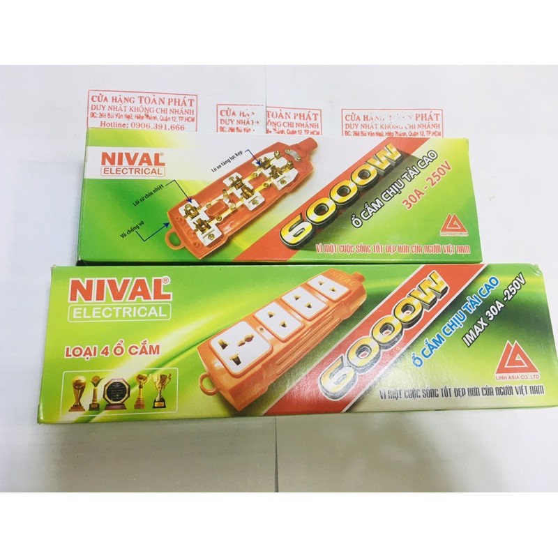 Ổ cắm 3-4Lỗ | 6000w lõi sứ chịu nhiệt,chịu tải, nival