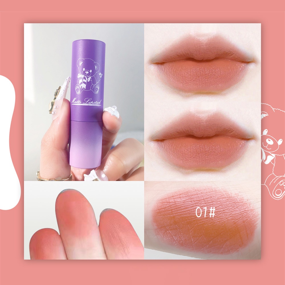 Son Môi Son kem lì Koujing Gấu Matte Son Môi Lụa Sương Mù Nhung Tình Yêu Đào Đậu Cát Son Môi là không dễ dàng phai nhạt và không dễ dàng để Dip trong cốc COD