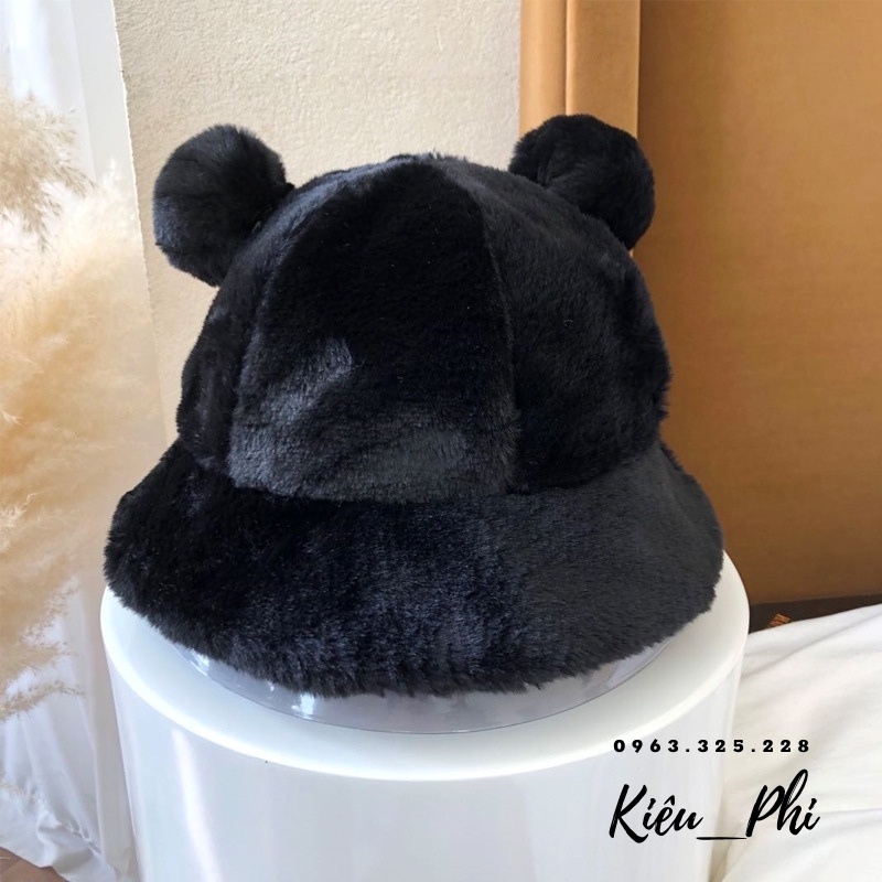 Mũ bucket, nón bucket tai gấu thu đông nhung phong cách Hàn Quốc hot hit mềm mại 2021-kho Kiều Phi