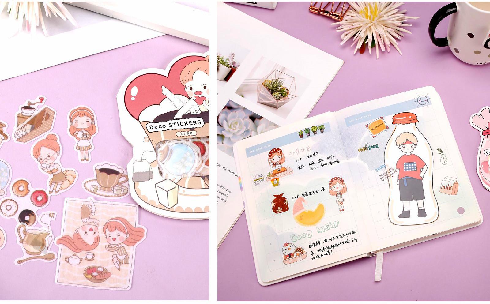 Set 12 Sticker Dán Trang Trí Hình Cô Gái Dễ Thương Xinh Xắn