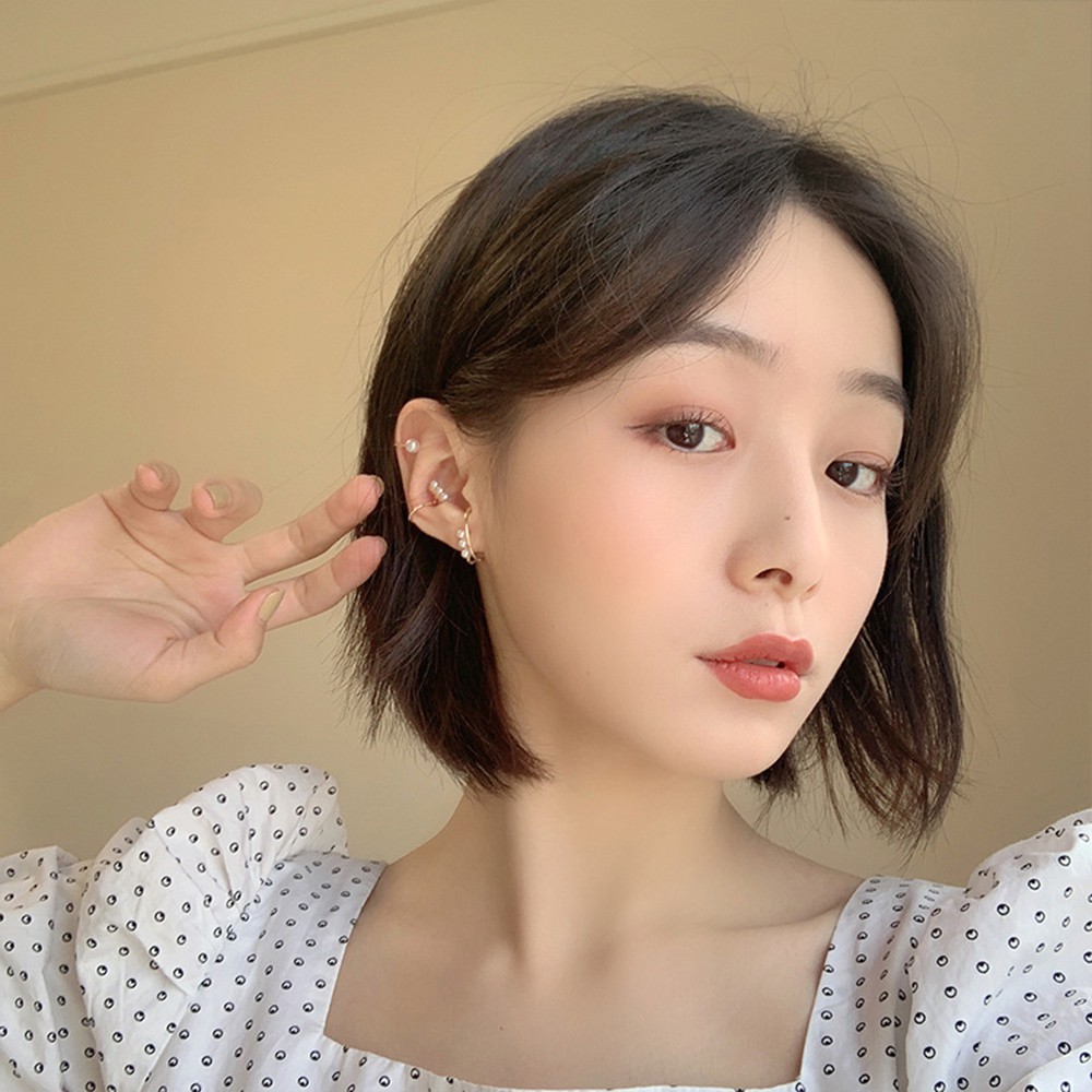 Set 3 chiếc khuyên tai hợp kim màu vàng xinh xắn phong cách Hàn Quốc thời trang cho nữ