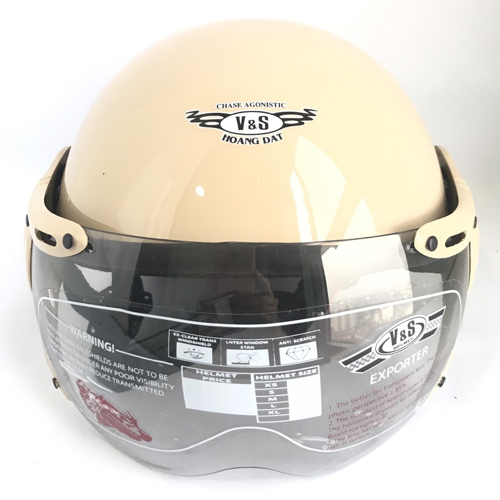Mũ bảo hiểm nửa đầu có kính - siêu đẹp - VS105K - Sữa bóng - Vòng đầu 56-58cm - nón bảo hiểm 1/2 đầu V&amp;S Helmet