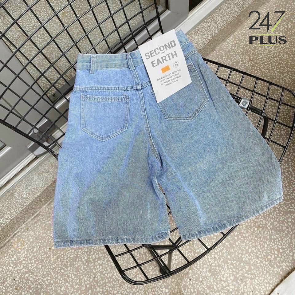Quần Short Jean Nữ Trơn Cạp Cao Dáng Rộng Chất Quần Bò Dày Dặn