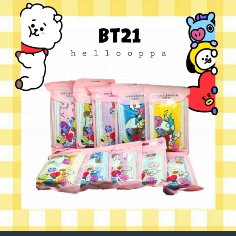 (hàng Mới Về) Set 3 Khẩu Trang Bts Bt21 Có 10 Lớp Đeo Tai