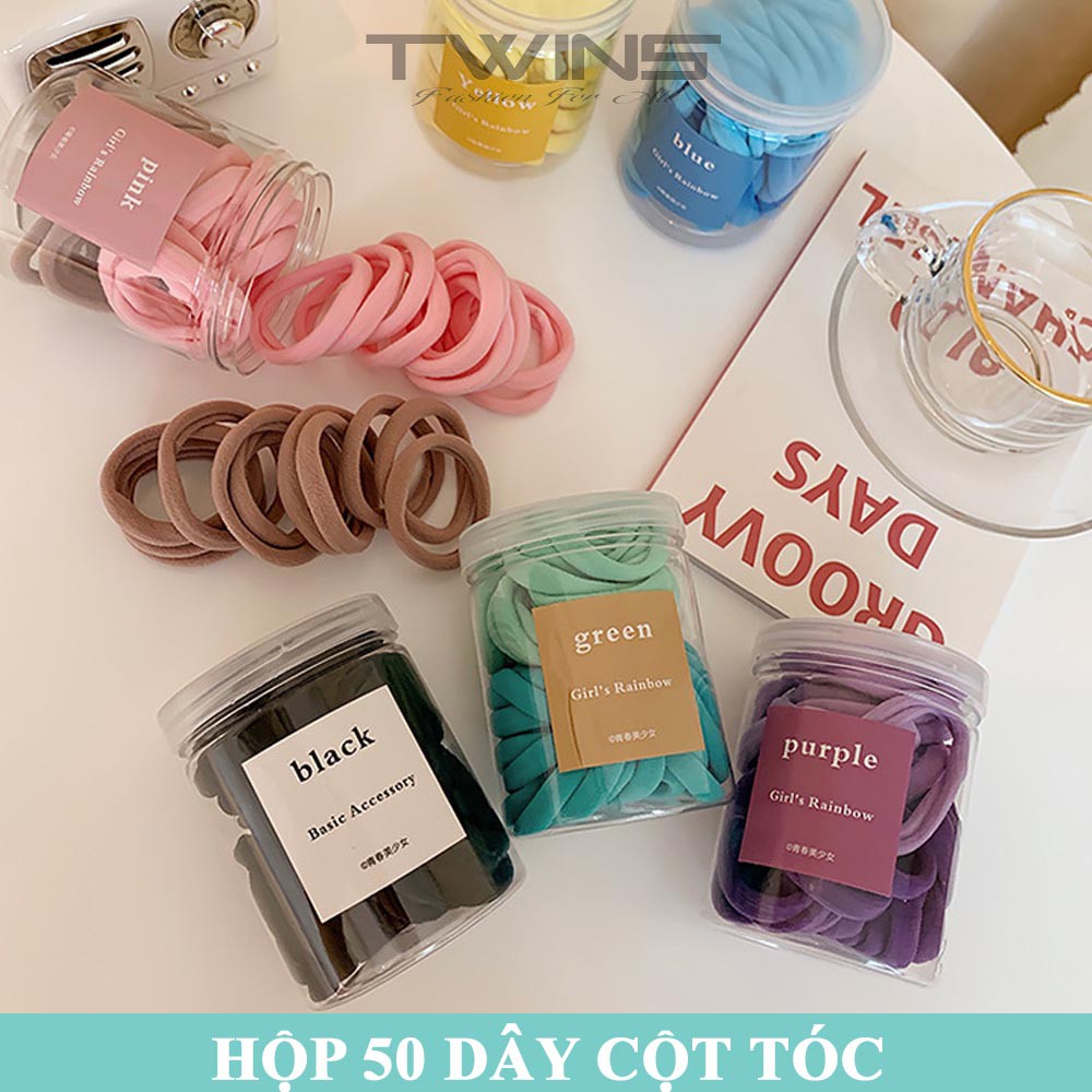 Hộp 50 dây cột tóc, buộc tóc SD116 màu dễ thương, cute, xinh đẹp phong cách Hàn Quốc làm phụ kiện tóc thời trang cho nữ