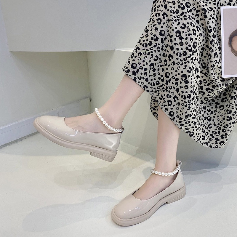 Retro British Wind Small Leather Shoes Female 2021 Summer New Versions Low With Pearl Japan Jk Mary