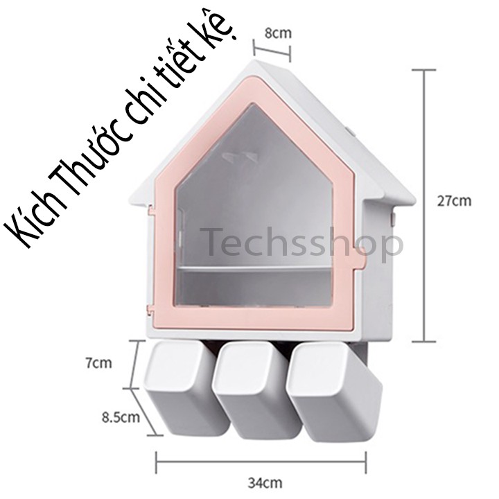 Kệ Nhà Tắm Để Đồ Có Nắp Đậy Hình Mái Nhà F825 Kèm Theo 3 Cốc