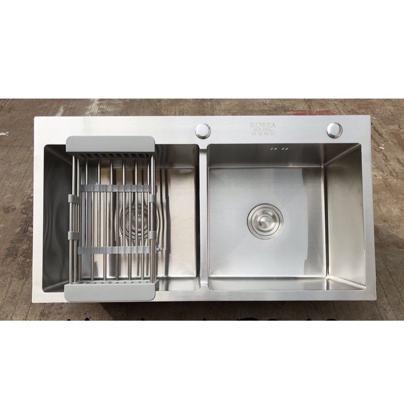 Combo chậu đúc đôi Inox sus 304 chậu cân + Vòi chậu nóng lạnh kèm đầy đủ phụ kiện.