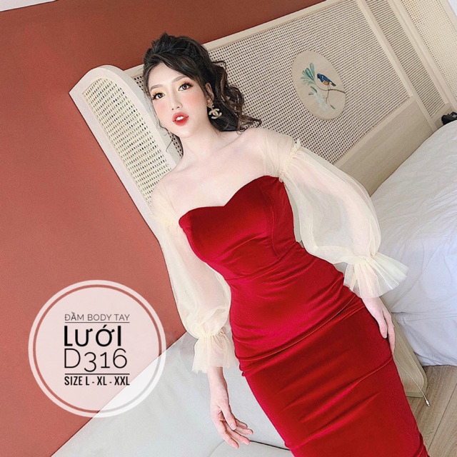 Bigsize Đầm body tay lưới D316