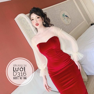 Bigsize Đầm body tay lưới D316