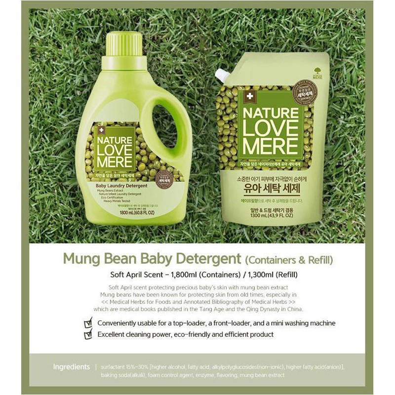 Nước giặt/xả Nature Love Mere Mungbean cao cấp Hàn Quốc  tự nhiên an toàn- hương thơm dịu nhẹ | BigBuy360 - bigbuy360.vn