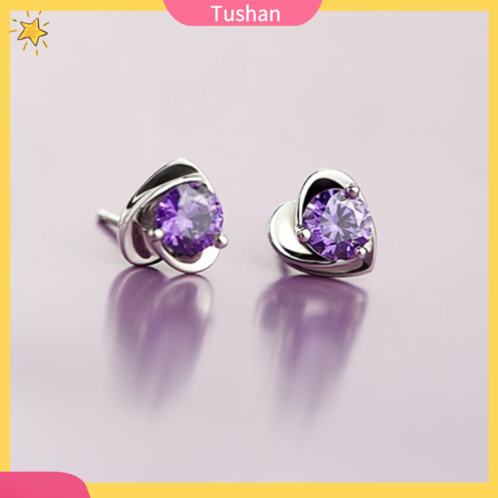 TUSH Lady Rhinestone Inlaid Heart Ear Stud Earrings Women Jewelry Valentine Day Gift