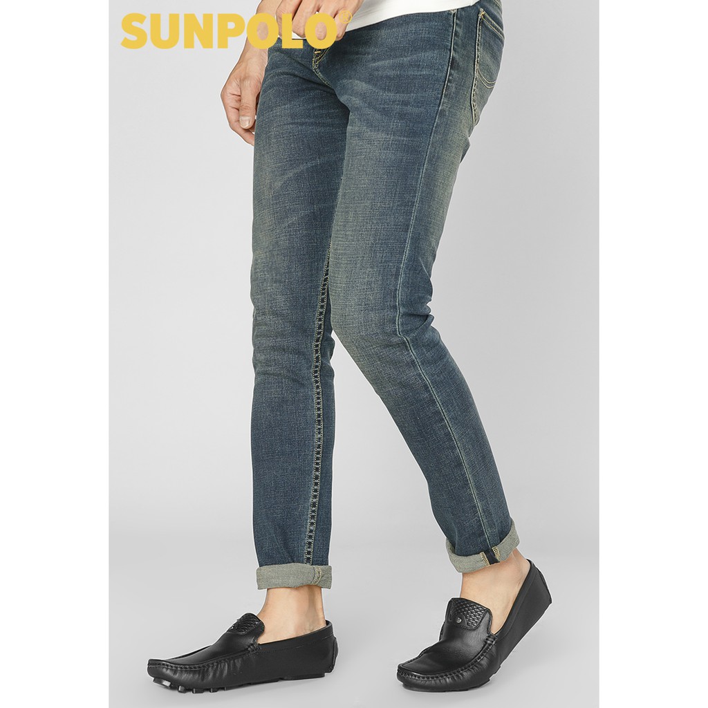 Giày Lười Nam Da Bò SUNPOLO Đen - SU7544D