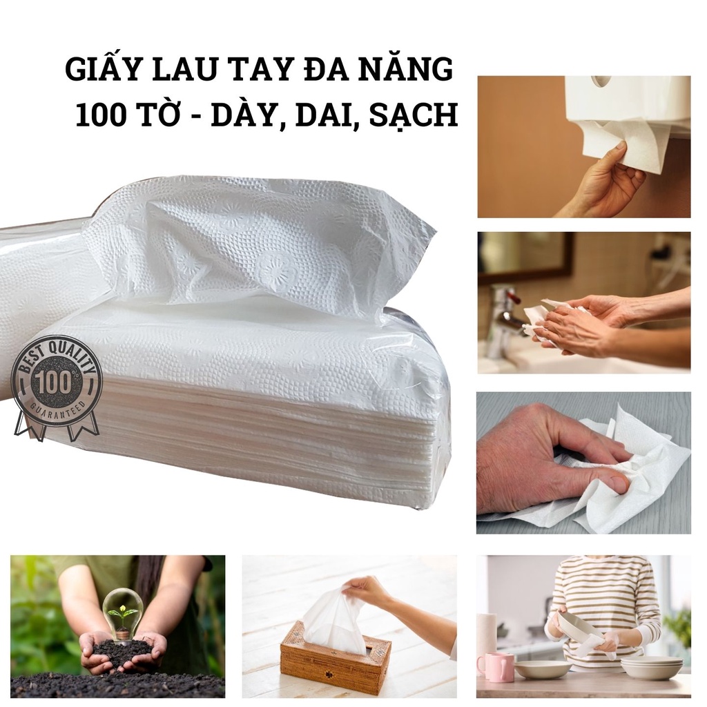 [LT-1L] Khăn giấy rút lau đa năng 100 tờ, dày và dai, trắng sạch dùng thấm dầu chiên, lau tay, lau bếp, lau chén dĩa