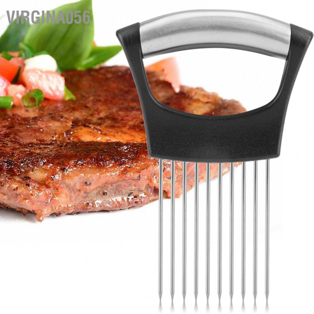 Virgina056 Stainless Steel Onion Holder Fruits Veg Meat Cutter Slicer Peeler Chopper with 10 Prongs