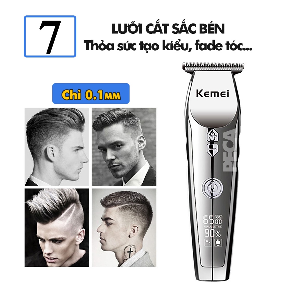 Tông đơ chấn viền không dây Kemei KM-126 màn hình LCD thông minh, 3 tốc độ cắt, có thể khắc tatoo, cạo trắng...