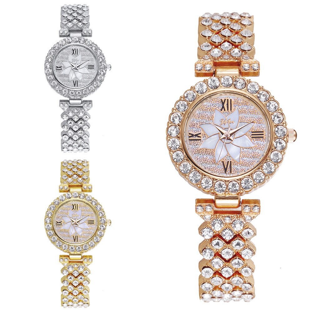 Đồng Hồ Quartz Nữ Đính Hột Xoàn Dây Thép Không Gỉ Sang Trọng