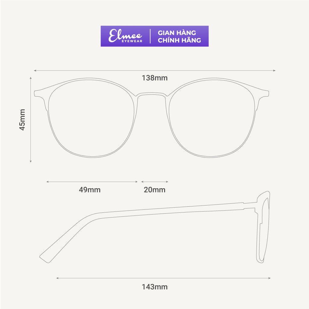 Gọng kính cận nữ Elmee mắt tròn nhẹ nhàng màu sắc thời trang phù hợp nhiều khuôn mặt E1030 | BigBuy360 - bigbuy360.vn